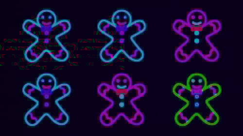 Animated Neon Gingerbread Man Pattern Background Loop