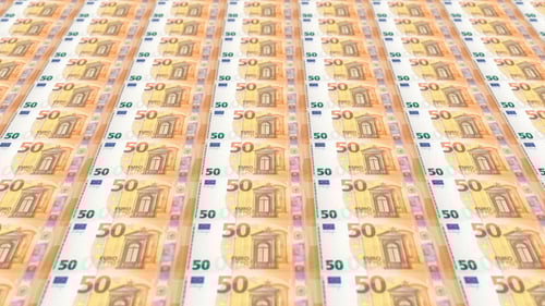 Seamless Loop of 50 Euro Banknotes Printing