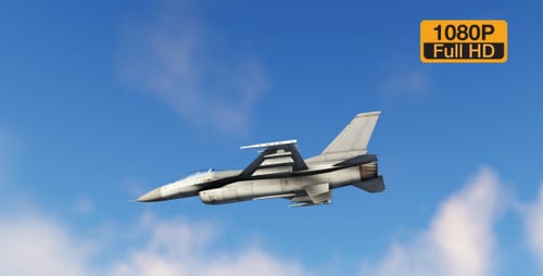 Fighter Jet Soaring Through Blue Sky with Clouds