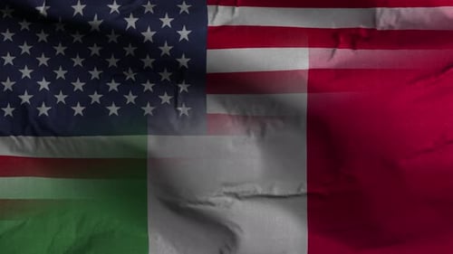 American and Italian Flags Waving Overlay