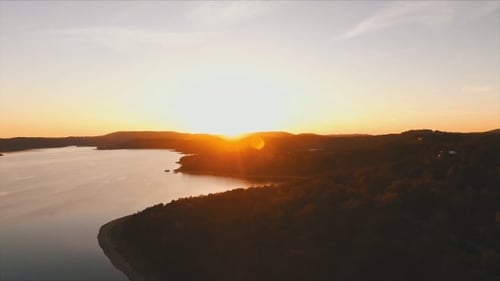 Aerial of Sunset at Lake in Summer