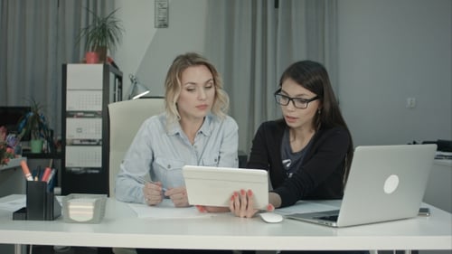 Two Women Collaborating in Modern Office