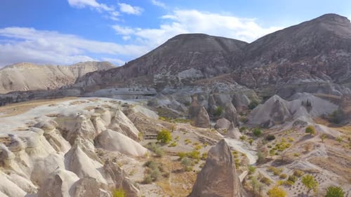 Aerial Dron View Volcanic Rock Formations Known As Fairy Chimneys in Goreme Cappadocia Turkey 2020