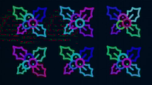 Animated Neon Holly Berry Pattern Christmas Background