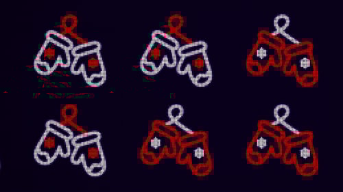 Red and White Neon Mitten and Snowflake Pattern Animation