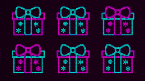 Animated Neon Christmas Gift Box Pattern Background Loop