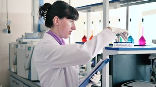 Scientist Examining Test Tubes in a Laboratory