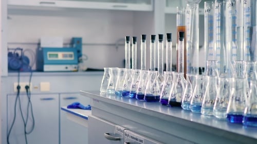 Science Laboratory Glassware with Colorful Liquids