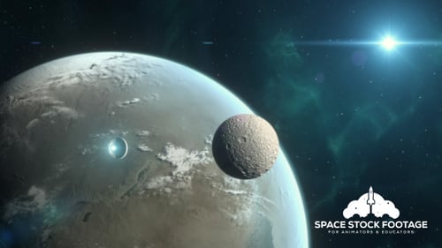 Futuristic Spacecraft Flies Past Planet And Moon