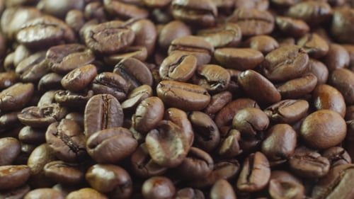Roasted Coffee Beans Panning Close Up Shot