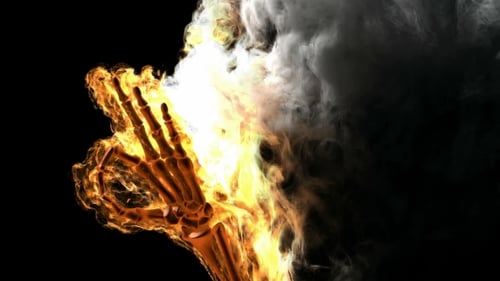 Flaming Skeleton Hand Appears in Rising Smoke Animation