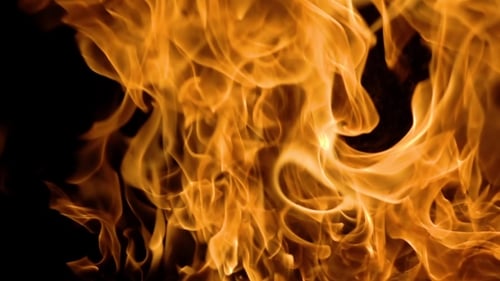 Burning Flames on Black Background in Close Up