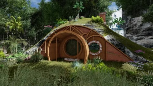 Magical Hobbit House in Enchanted Forest Environment