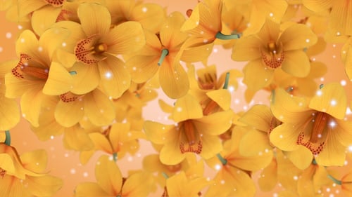 Animated Yellow Orchid Flowers with Sparkling Twinkles