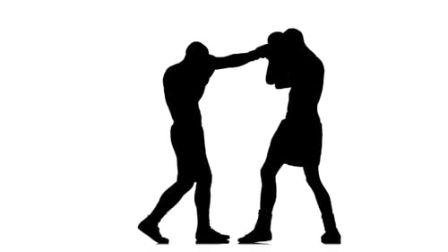 Serie Blows and Blocks at the Training Two Boxers