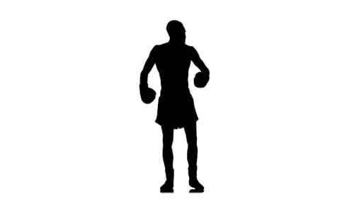 Silhouette noire sur fond blanc. Boxer montre tous ses muscles