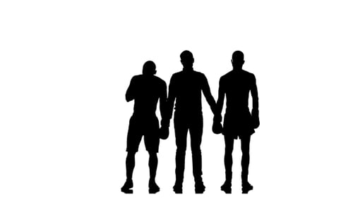 L'arbitre appelle le vainqueur après le match de boxe. La silhouette