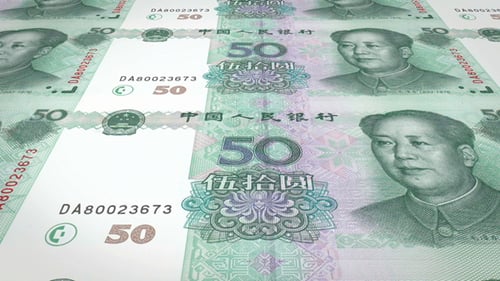 Printing Rows of Chinese 50 Yuan Banknotes Animation