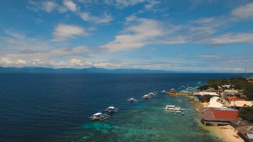 Aerial View Beautiful Beach on Tropical Island. Cebu Island Philippines.