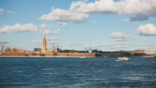 Peter and Paul Fortress Across the Neva River with Boats , Saint Petersburg
