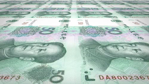 Seamless Loop of Chinese 50 Yuan Banknotes Printing Animation