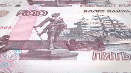 Seamless Loop of Russian Ruble Banknotes for Financial Content