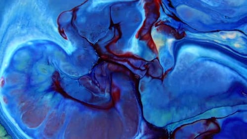 Abstract Rippling Mixture of Blue, White and Red Paints