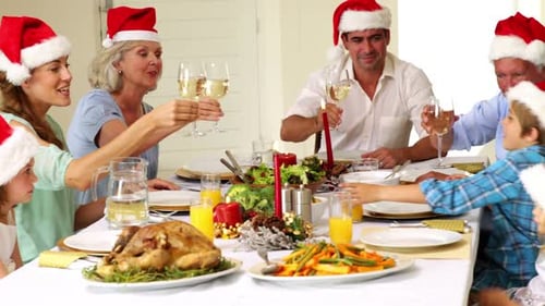 Family Celebrates Christmas with a Toast