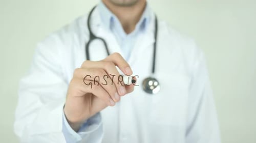 Gastric, Doctor Writing on Transparent Screen