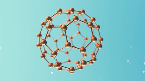Schleifenanimation des Kohlenstoffmoleküls der Fullerenkugel. C60, Graphen,
Wissenschaft