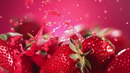 Red Strawberries Being Splashed with Juice