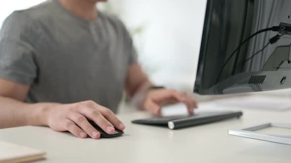 Hands of Young Man Using Mouse and Keyboard Close Up, Technology Stock ...