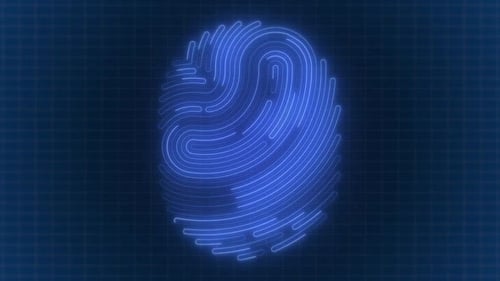 Digital Blue Neon Fingerprint Scan Technology Animation