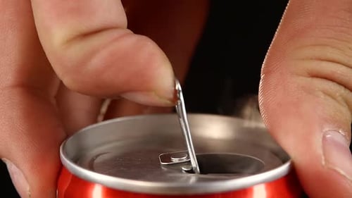 Opening Refreshing Soda Can Close Up