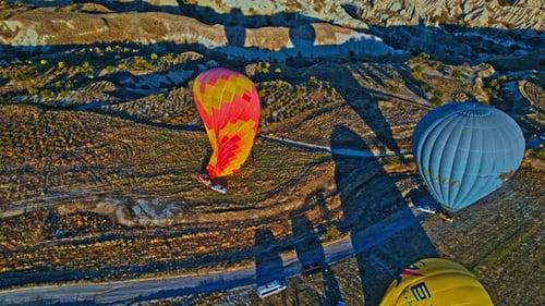 Aerial Drone View of Colorful Hot Air Balloon Flying