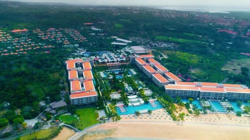 Flight Overlooking the City of Bali on the Indian Ocean