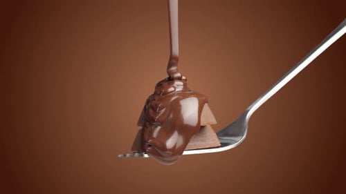 Chocolate Being Poured on Stacked Pieces on Fork