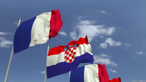 Realistic Waving Flags of France and Croatia