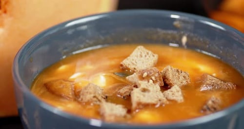 Appetizing Pumpkin Soup with Croutons