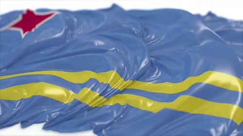 Aruba-Flagge auf einem weißen Boden