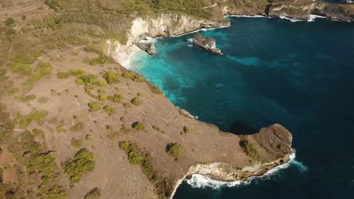 Cliffs, Sea and Waves at Nusa Penida, Bali, Indonesia