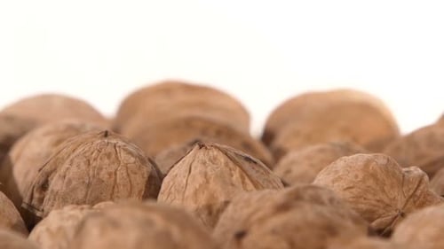 A Lot of Walnuts, on White, Rotation, Close Up