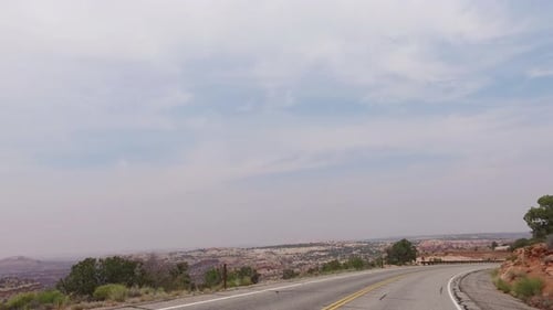 POV driving down scenic road in South West USA
