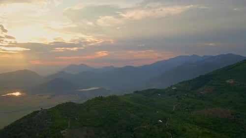 Aerial View on Sunset Shot in a Mountainous Surrounding