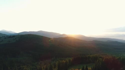 Wooded Mountains at Sunset Aerial View