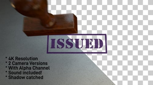 Realistic Rubber Stamp Animation of 'Issued' Mark