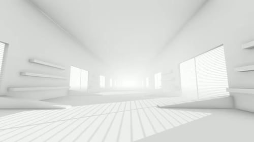 Minimalist White Interior with Moving Light and Shadows Animation
