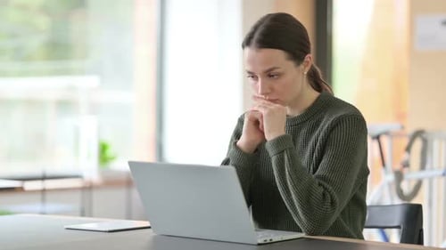 Woman Working on Laptop at Desk Indoors
