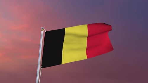 Waving Belgium Flag Animation with Cinematic Sunset Background