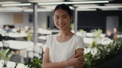Happy Vaccinated Asian Woman Posing After Covid19 Vaccination In Office
